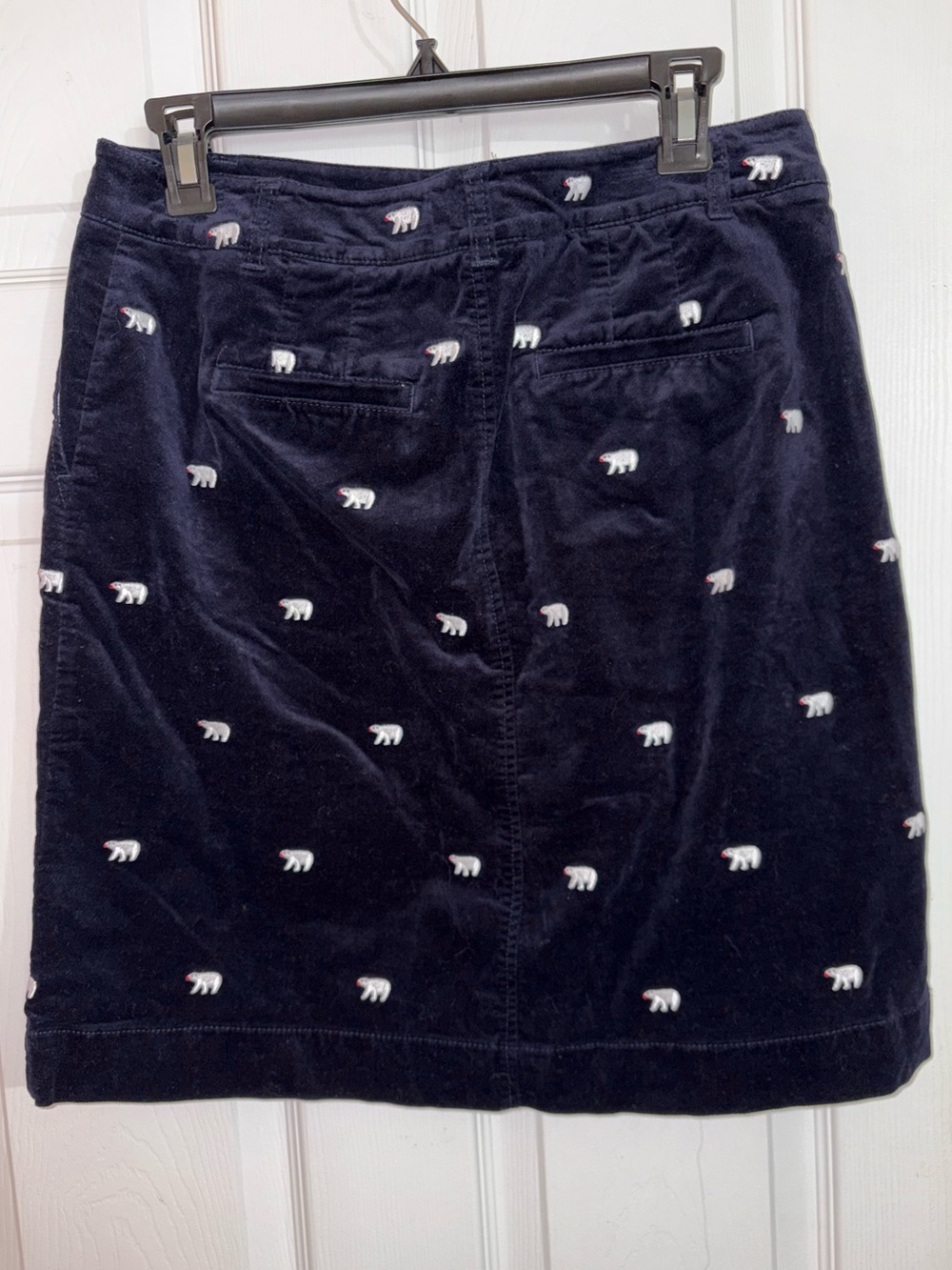 Talbots Navy Velvet A-Line Skirt with White Polar Bear Embroidery - Picture 2 of 5